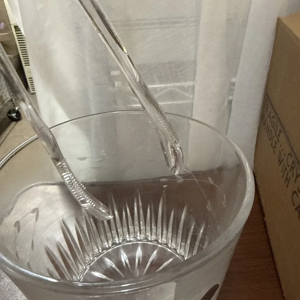 Vintage Princess House #863 Heritage Etched Ice Bucket W/Tongs lead crystal